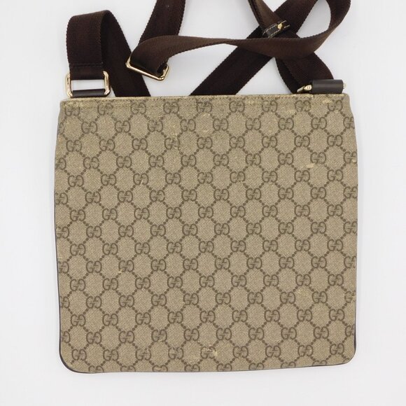 Gucci GG Supreme Coated Canvas Flat Messenger Bag | Beige Ebony | Fair Condition - Picture 4 of 16
